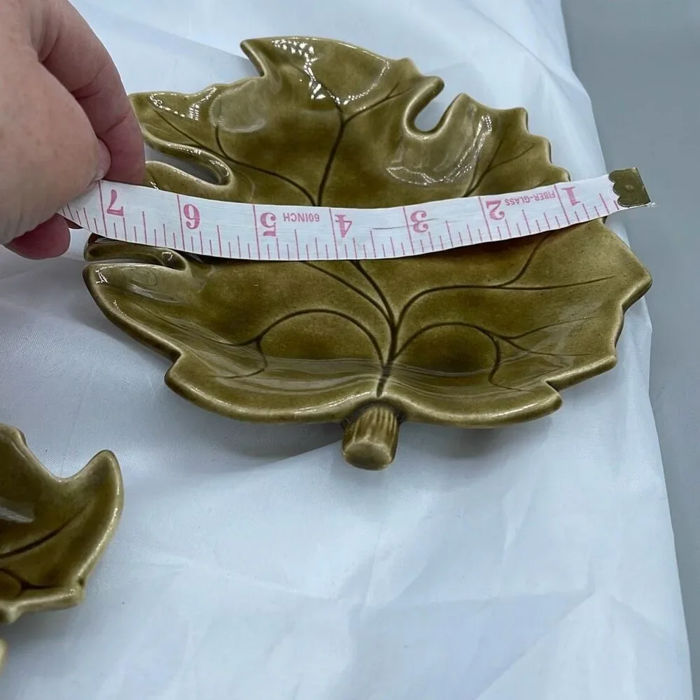 Set of two Avocado green nesting leaf dishes from 1967.